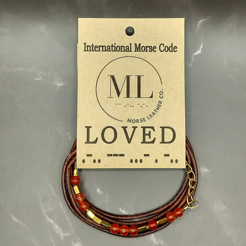 LOVED - Morse Code Leather Wrap Bracelet