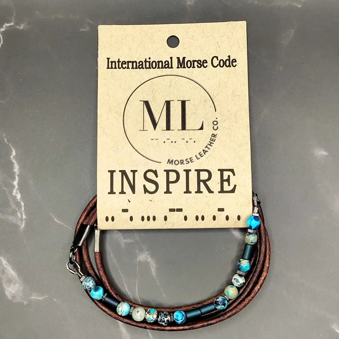INSPIRE - Morse Code Leather Wrap Bracelet