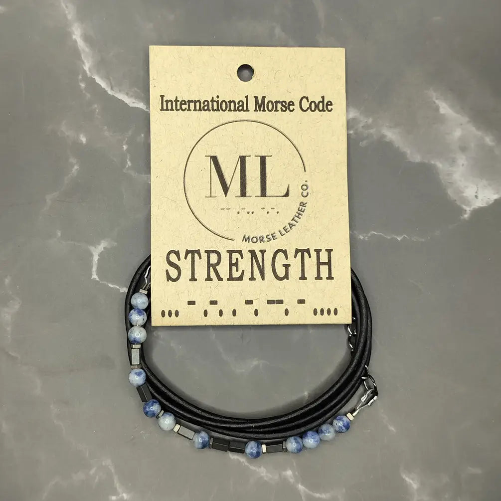 STRENGTH- Morse Code Leather Wrap Bracelet