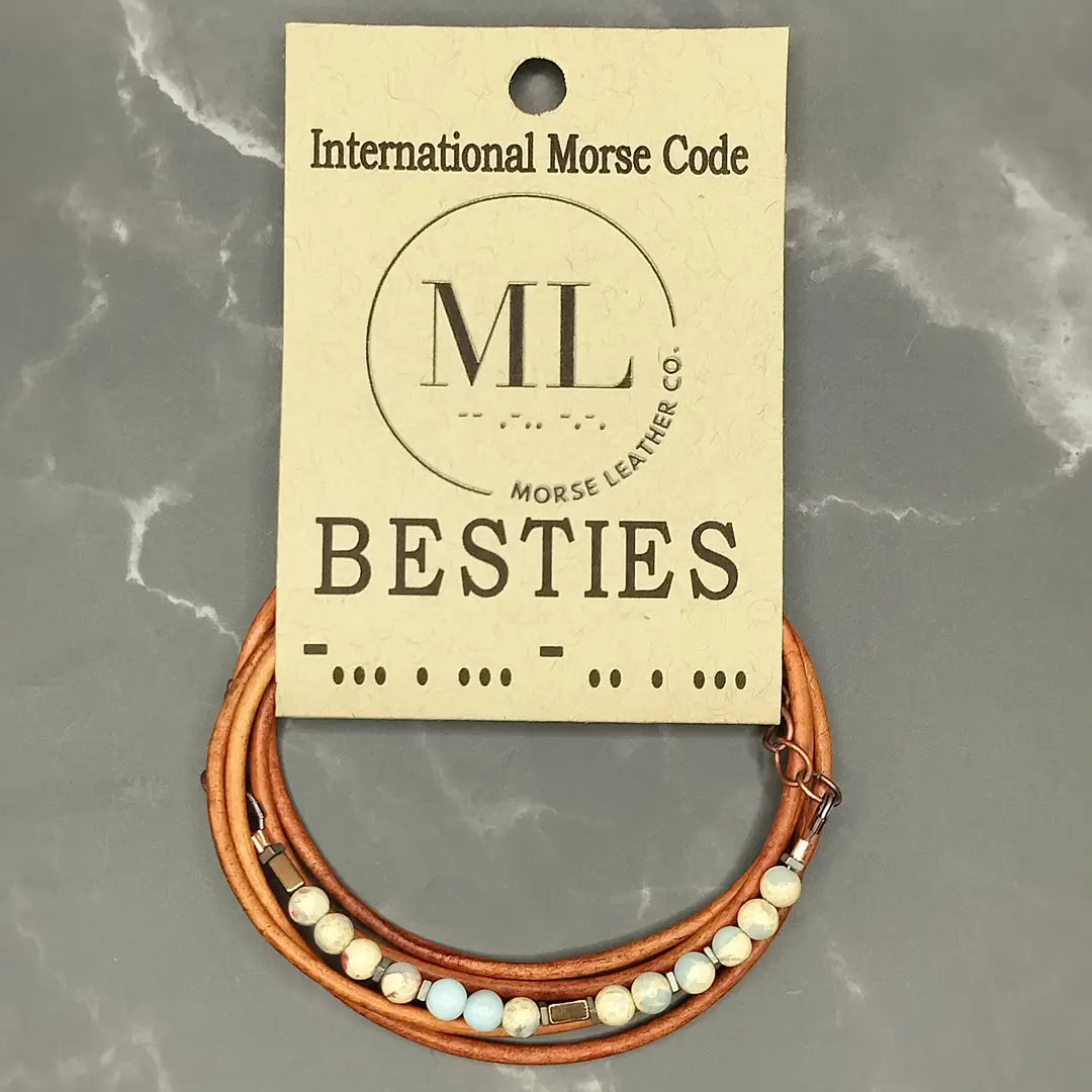 BESTIES - Morse Code Leather Wrap Bracelet